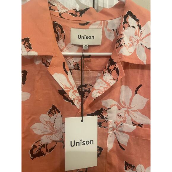 Unison Short Sleeve Floral Patch Pocket Mens Leisure Shirt, Size M, NWT Bin 41 - Picture 5 of 5